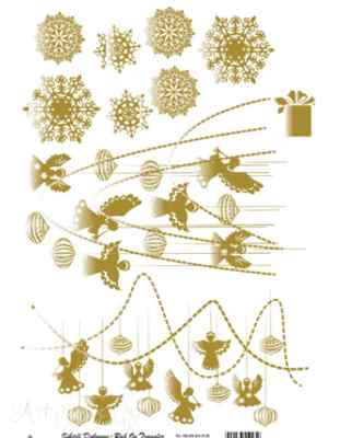 Трансфер - натирка декоративный ''Ангелы и снежинки', цвет - золото