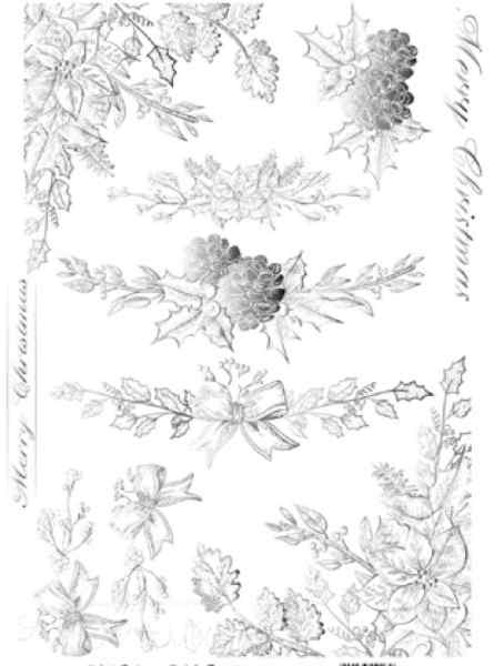 Трансфер - натирка декоративный ''Цветы пуансеттии', цвет - серебро