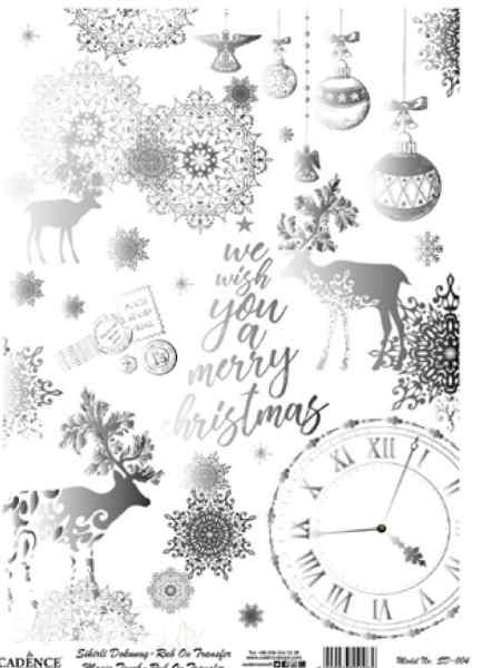 Трансфер - натирка декоративный ''Олени и часы', цвет - серебро 