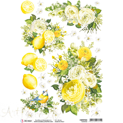 Бумага рисовая "Лимоны и розы" A4
