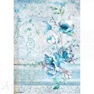 Бумага рисовая мини-формат "Голубая страна, цветы" А4