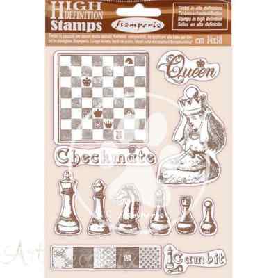Штамп на резиновой основе "Алиса и шахматы" 14*18 см.