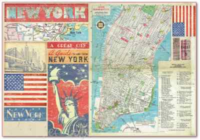 Бумага рисовая "Карта Нью Йорк", 48х33 см, 28 г