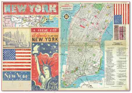 Бумага рисовая "Карта Нью Йорк", 48х33 см, 28 г
