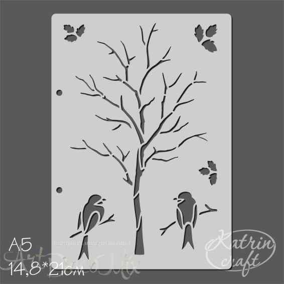 Трафарет "Дерево с птицами" 14.8х21см