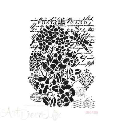 Tрафарет Cadence интерьерный "текст цветы стрекоза", размер 25 х 36 см.