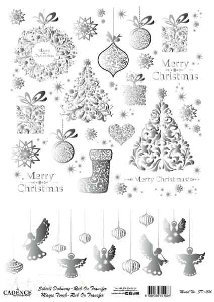 Трансфер - натирка декоративный ''Елки ангелы", цвет - серебро 