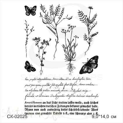 Штамп фотополимерный "Набор гербарий с бабочками и текстом 2 " 